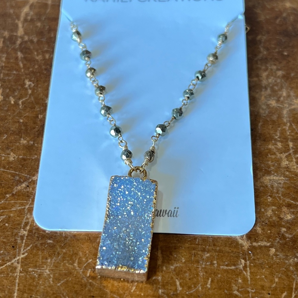 Kahili Creations Gray Druzy Pyrite Necklace